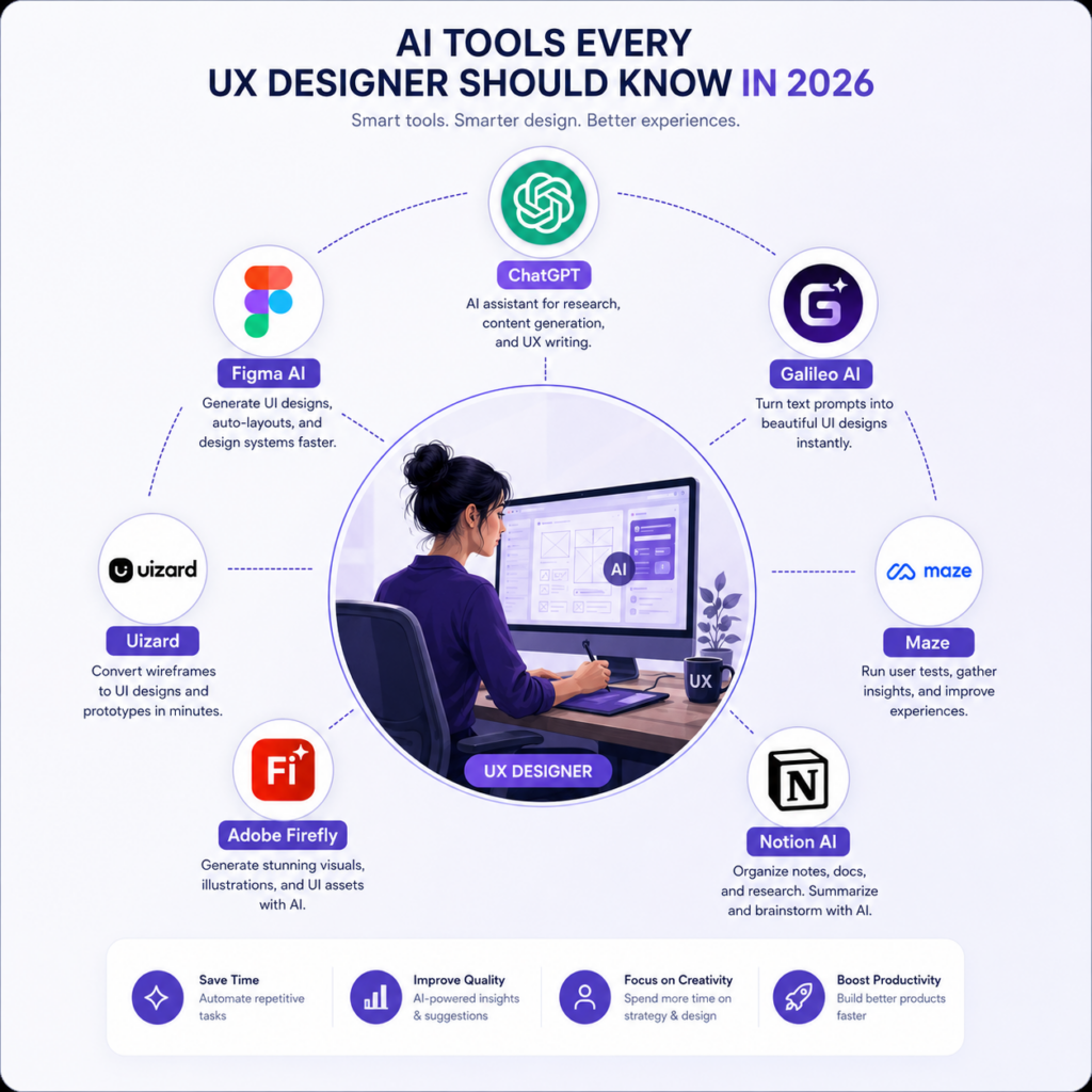 AI tools for UX designers including ChatGPT Figma AI Galileo AI and Uizard